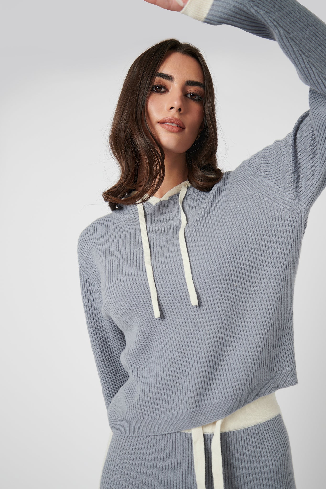 Rib Trim Cashmere Hoodie - Ice Grey / White – My Sunday Ski